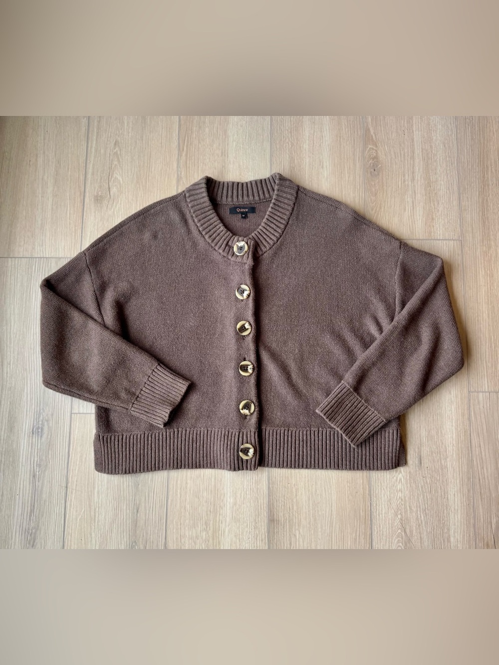 Quince Organic Cotton Cropped Cardigan Women’s M Brown Button Front - Picture 6 of 14